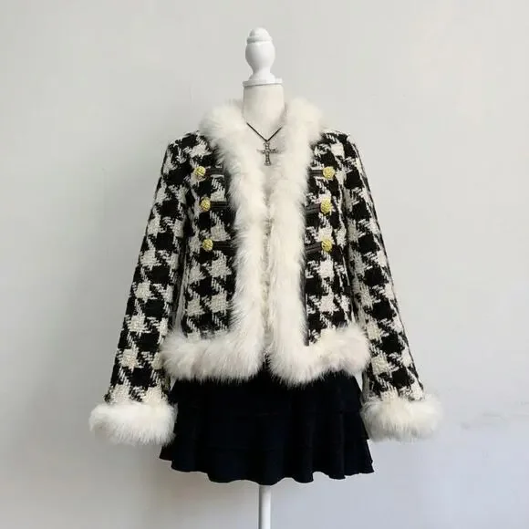 Rockstar Black Faux Fur Coat Mob Wife Aesthetic - Picture 1 of 5